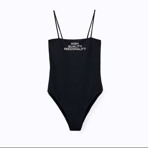Zara Black “ High Quality Personality “ Text Printed Bodysuit Size M
